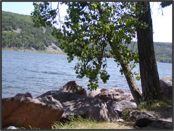 Shoreline at Devils Lake near Sauk City, Wisconsin.