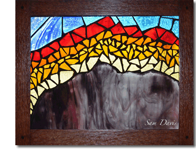 "Sunrise Mountain" - translucent glass mosaic tile piece by Sam Davis, 2016.