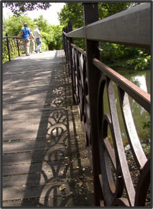 Wooden bridge over Starkweather Creek in Olbrich Gardens, Madison, Wisconsin.